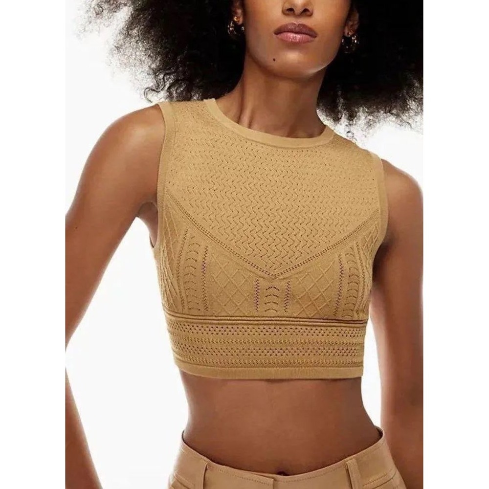 Aritzia Babaton Mustard Yellow Pointelle Croppedβ Tank Size XXS